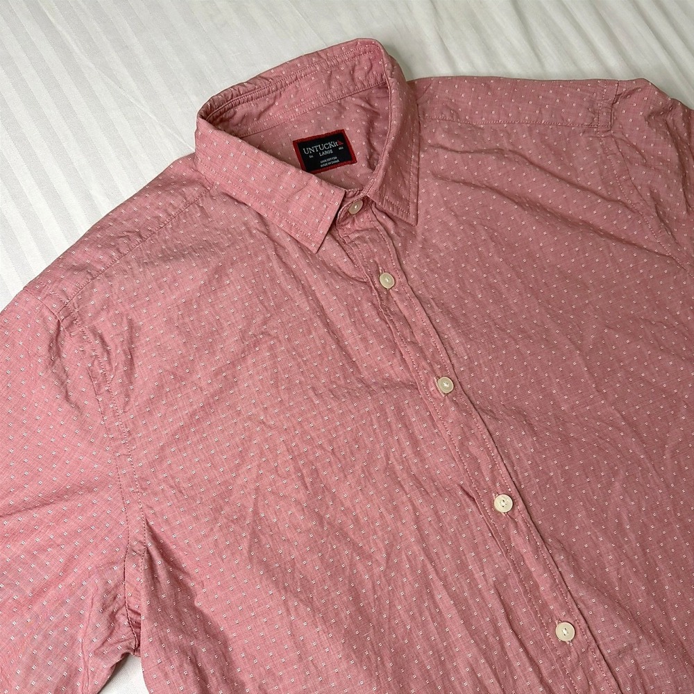UNTUCKit Mens Large Verozza Red Micro Geometric Short Sleeve Button Down Shirt